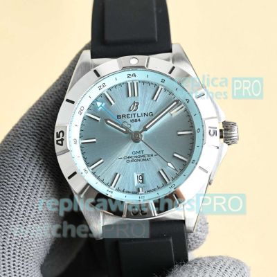 Swiss Copy Breitling Chronomat Automatic GMT 40 Rubber Strap Ice Blue Watch 